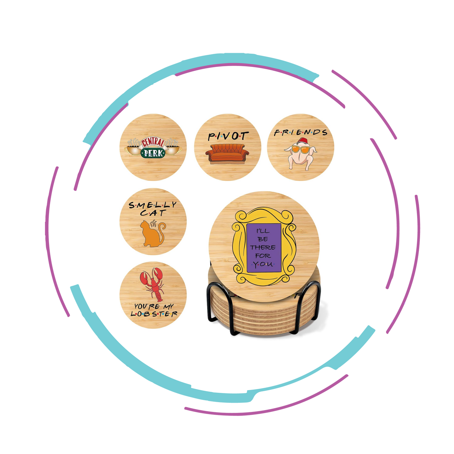 Friends TV Show Coaster Set with Holder