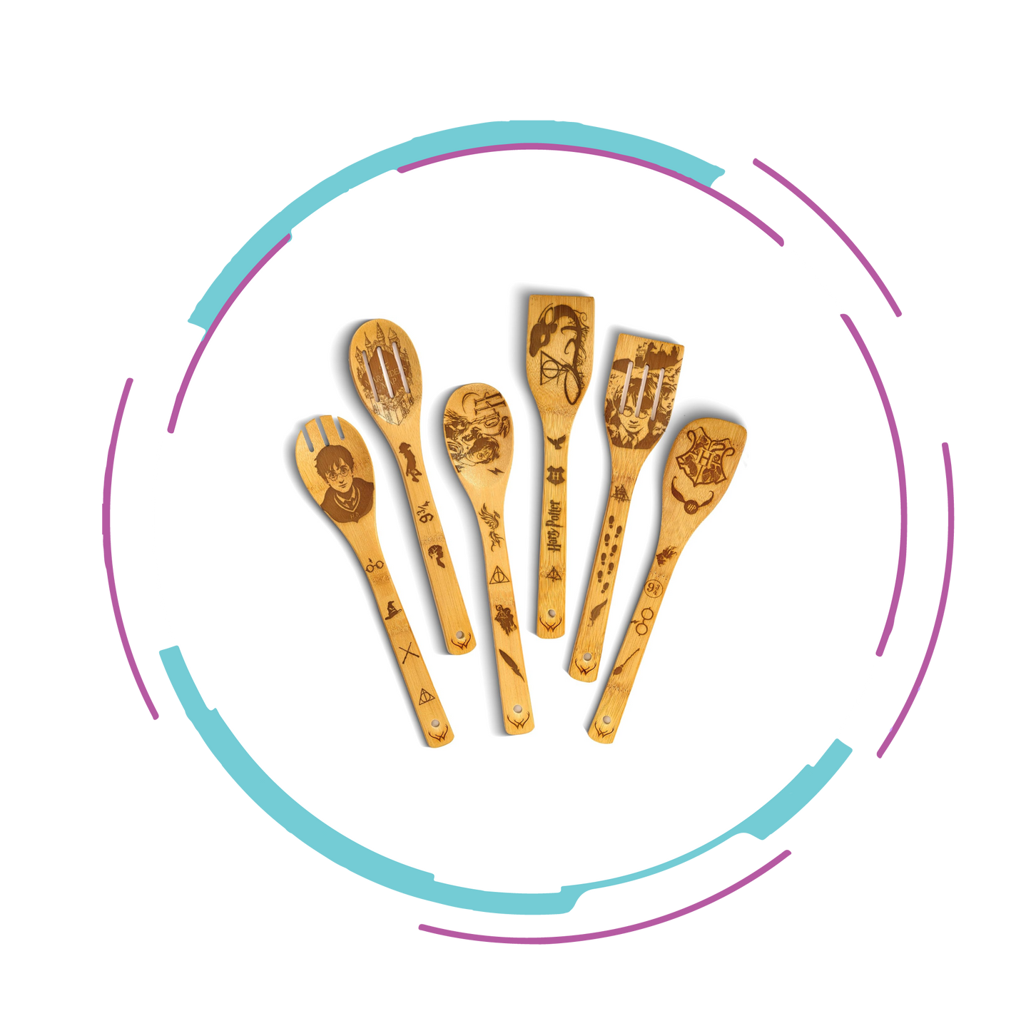 Harry Potter Themed 6-Piece Wooden Utensil Set