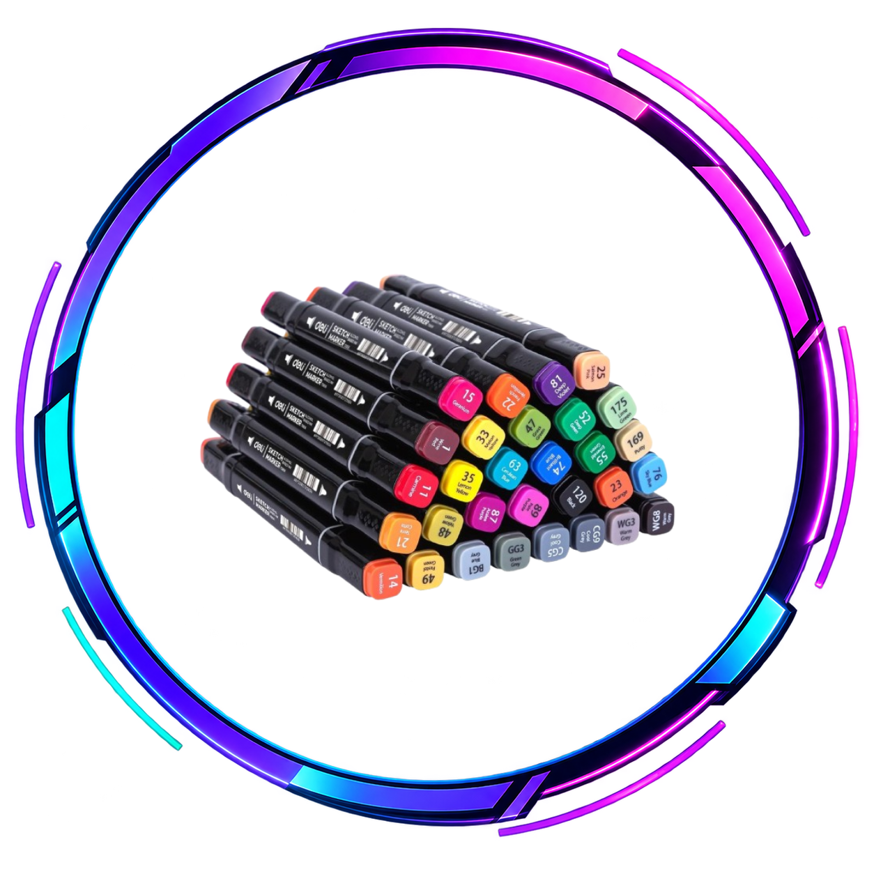 Deli Dual-Tip Sketch Markers – 30 Colours with Carry Case